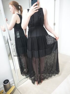 bebe Black Sheer Panel Maxi Dress